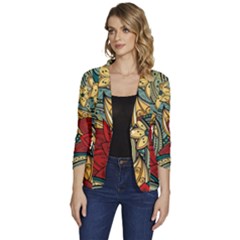 Pattern Shape Colorful Flower Leaves Women s One-button 3/4 Sleeve Short Jacket by Posterlux