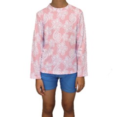 Lace White Ornamental Textile Kids  Long Sleeve Swimwear by Paksenen