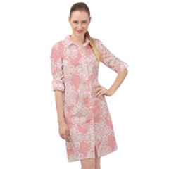 Lace White Ornamental Textile Long Sleeve Mini Shirt Dress by Paksenen