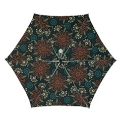 Retro Texture With Orange Flowers Floral Automatic Folding Umbrella With Case (small) by Paksenen