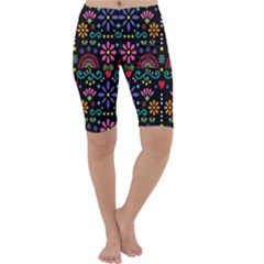 Mexican Folk Art Seamless Pattern Colorful Cropped Leggings  by Paksenen