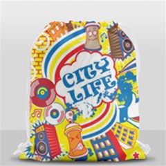Colorful City Life Horizontal Seamless Pattern Urban City Drawstring Bag (small) by Bedest