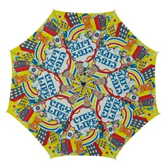 Colorful City Life Horizontal Seamless Pattern Urban City Automatic Folding Umbrella With Case (medium) by Bedest