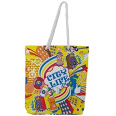 Colorful City Life Horizontal Seamless Pattern Urban City Full Print Rope Handle Tote (large) by Bedest
