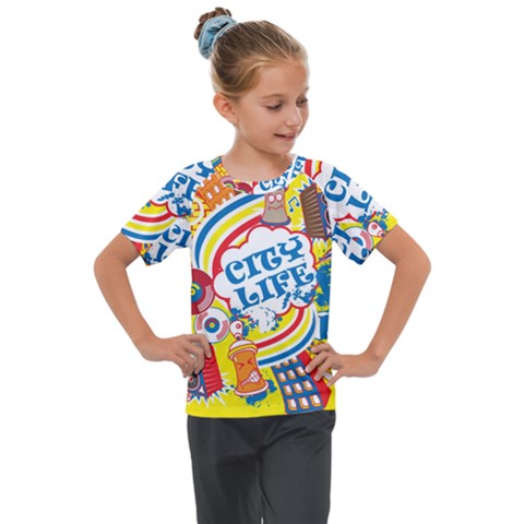 Colorful City Life Horizontal Seamless Pattern Urban City Kids  Mesh Piece T-shirt by Bedest