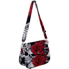 Roses And Skulls Saddle Handbag by pollyparadiseartshop