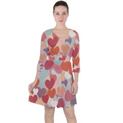 Valentines Day Hearts Romance Love Quarter Sleeve Ruffle Waist Dress by Posterlux