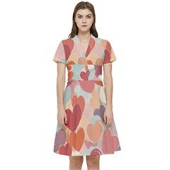 Valentines Day Hearts Romance Love Short Sleeve Waist Detail Dress by Posterlux