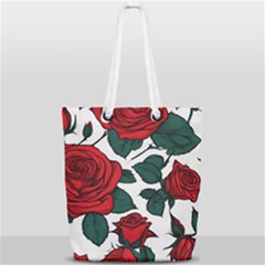 Roses Full Print Rope Handle Tote (small) by pollyparadiseartshop