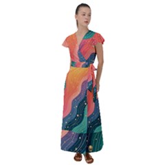 Art Abstract Pattern Flutter Sleeve Maxi Dress by Salmanaz77