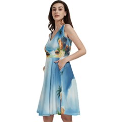 Delicate Watercolor Painting Surreal Oasis Scene With Intense Dramatic Lighting Sleeveless V-neck Skater Dress With Pockets by pollyparadiseartshop