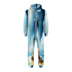 Delicate Watercolor Painting Surreal Oasis Scene With Intense Dramatic Lighting Hooded Jumpsuit (kids) by pollyparadiseartshop