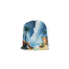 Delicate Watercolor Painting Surreal Oasis Scene With Intense Dramatic Lighting Drawstring Pouch (xs) by pollyparadiseartshop