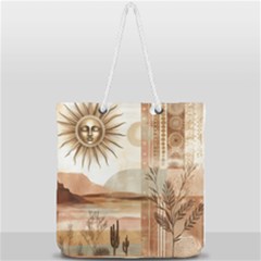 Abstract Sun Boho Bohemian Design Full Print Rope Handle Tote (large) by Salmanaz77