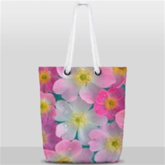 Pink Neon Flowers Flower Full Print Rope Handle Tote (small) by Cemarart