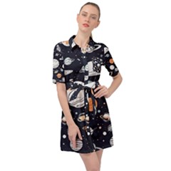 Space Galaxy Universe Stars Sky Belted Shirt Dress by Paksenen