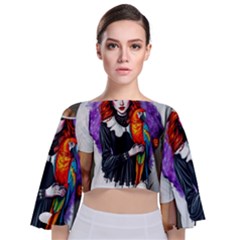 Halloween T-shirts Design  Tie Back Butterfly Sleeve Chiffon Top by decentralizedstore