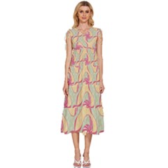 Abstract Pattern Design Scrapbooking V-neck Drawstring Shoulder Sleeveless Maxi Dress by Paksenen