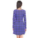 Blue Tartan Plaid 1 Long Sleeve V-neck Flare Dress View2