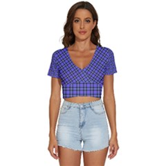 Blue Tartan Plaid 1 V-neck Crop Top by dressshop