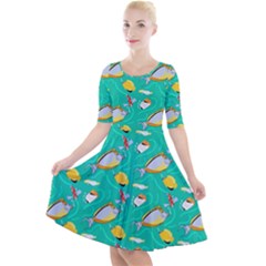 Naso Flame Fabric Quarter Sleeve A-line Dress With Pockets by SeaworthyClothing