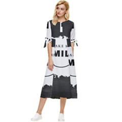 Black And White Simple Make Me Smile T Shirt 20250203 014057 0000 Bow Sleeve Chiffon Midi Dress by Cowcow2005