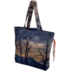 Tree Silhouette At Border Of Nahuel Haupi Lake, Rio Negro, Argentina Drawstring Tote Bag by dflcprintsclothing