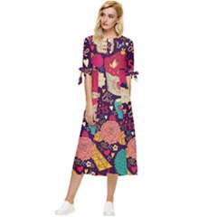 Collage Worx Black Collage Cupcake Eifel Tower Fireworks Paris Bow Sleeve Chiffon Midi Dress by Grandong