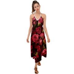 Floral Buds Of Roses Beautiful Flowers Halter Tie Back Dress  by Grandong