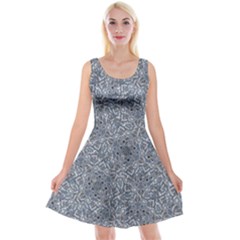 Blue Ornament Complex Mosaic Print Pattern Reversible Velvet Sleeveless Dress by dflcprintsclothing