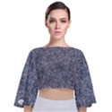 Blue Ornament Complex Mosaic Print Pattern Tie Back Butterfly Sleeve Chiffon Top View1