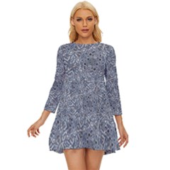 Blue Ornament Complex Mosaic Print Pattern Long Sleeve Babydoll Dress by dflcprintsclothing