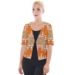Winter Wonderland Seamless Pattern: Christmas Trees & Snowflakes On Dark Background Cropped Button Cardigan by ArtfulThreads