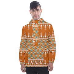Winter Wonderland Seamless Pattern: Christmas Trees & Snowflakes On Dark Background Men s Front Pocket Pullover Windbreaker by ArtfulThreads