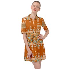 Winter Wonderland Seamless Pattern: Christmas Trees & Snowflakes On Dark Background Belted Shirt Dress by ArtfulThreads