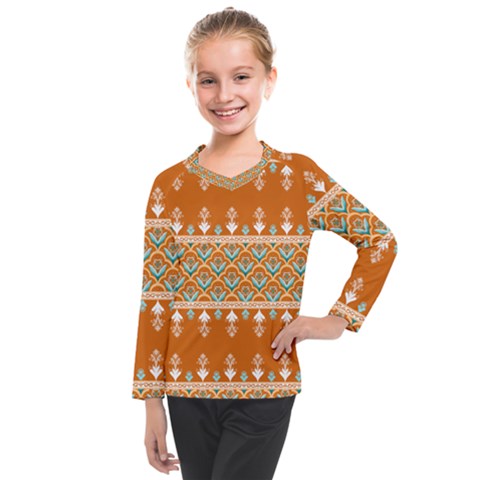 Winter Wonderland Seamless Pattern: Christmas Trees & Snowflakes On Dark Background Kids  Long Mesh T-shirt by ArtfulThreads