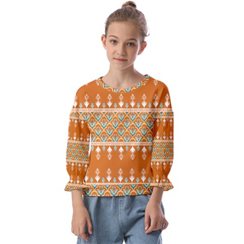 Winter Wonderland Seamless Pattern: Christmas Trees & Snowflakes On Dark Background Kids  Cuff Sleeve Top by ArtfulThreads