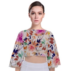 Abstract Floral Background Tie Back Butterfly Sleeve Chiffon Top by kyorashop23