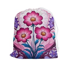 Fantasy Pink Flowers Stained Glass Drawstring Pouch (2xl) by Grandong