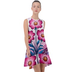 Fantasy Pink Flowers Stained Glass Frill Swing Dress by Grandong