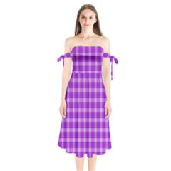 Purple Plaid Tartan 3 Shoulder Tie Bardot Midi Dress by dressshop