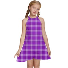 Purple Plaid Tartan 3 Kids  Halter Collar Waist Tie Chiffon Dress by dressshop