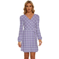 Purple Plaid Tartan 2 Long Sleeve Waist Tie Ruffle Velvet Dress by dressshop