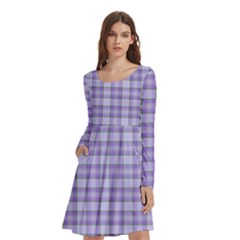 Purple Plaid Tartan 2 Long Sleeve Knee Length Skater Dress With Pockets by dressshop