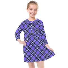 Blue Tartan Plaid 1 Diagonal Kids  Quarter Sleeve Shirt Dress by dressshop