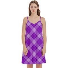 Purple Plaid Tartan 3 Diagonal (2) Mini Camis Dress With Pockets by dressshop