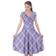 Purple Plaid Tartan 2 Diagonal Cap Sleeve Wrap Front Dress by dressshop
