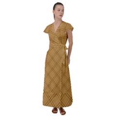 Autumn Fall Plaid Tartan 1 Diagonal Flutter Sleeve Maxi Dress by dressshop