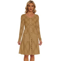 Autumn Fall Plaid Tartan 1 Diagonal Long Sleeve Dress With Pocket by dressshop