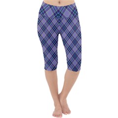 Purple Plaid Tartan 1 Diagonal Lightweight Velour Cropped Yoga Leggings by dressshop